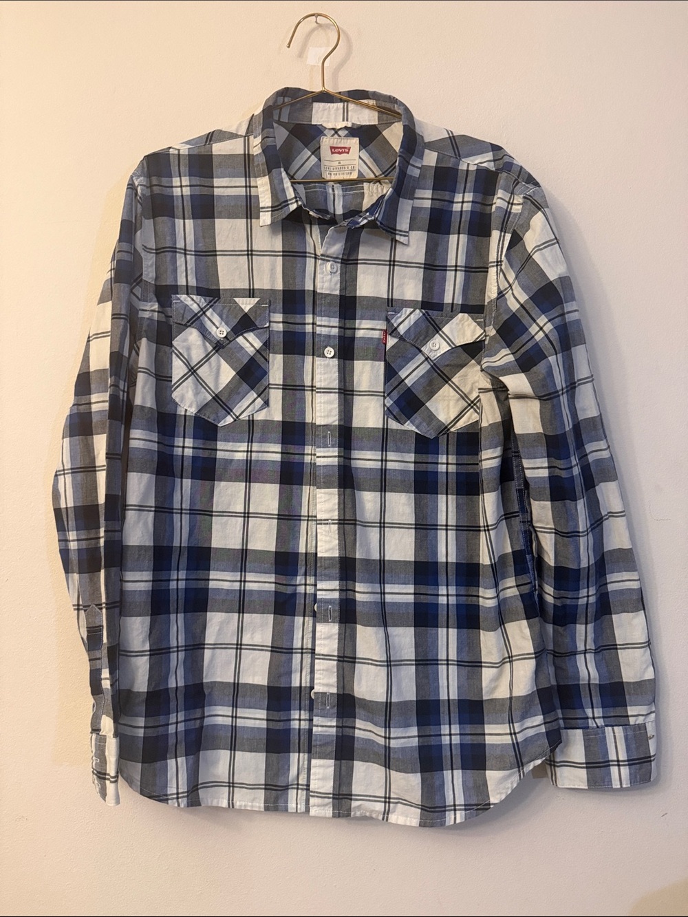 Levi's Blue, Navy and White Plaid Long-Sleeve Button-Up Shirt
